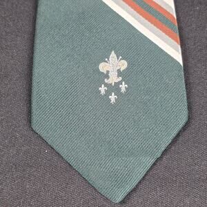 John Frederics Men's Green Brown Striped Fleur De Lis Polyester Tie